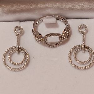 White gold  diamond earrings and ring